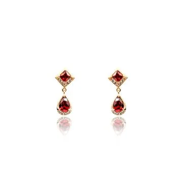 Pair of ruby diamond earrings isolated on white Stock Photos