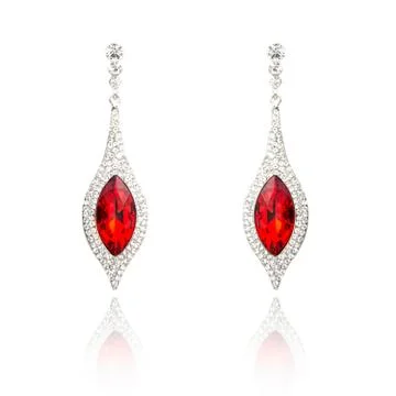 Pair of ruby diamond earrings isolated on white Stock Photos