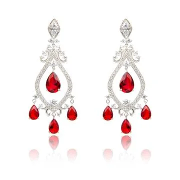 Pair of ruby diamond earrings isolated on white Stock Photos