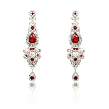 Pair of ruby diamond earrings isolated on white Stock Photos