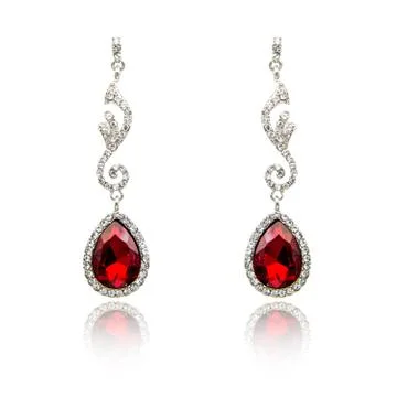 Pair of ruby diamond earrings isolated on white Stock Photos