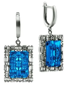 Pair of sapphire earrings isolated on white background Stock Photos