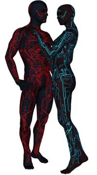 Pair of sci-fi android Stock Illustration