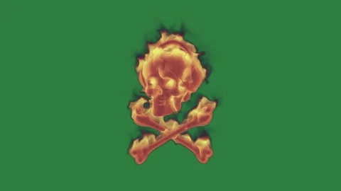 Pair of scissors and skull crossbones crossbone screen fire burning isolated Stock Footage 336955036