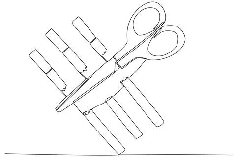 A pair of scissors cuts three cigarettes Stock Illustration