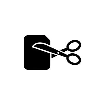 A pair of scissors cutting through a SIM card, representing the concept of SI Stock Illustration