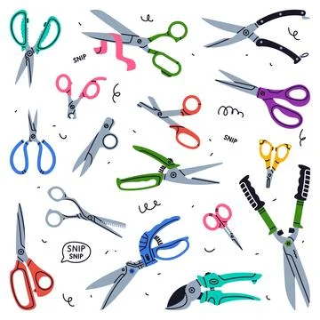 Pair of Scissors as Hand-operated Shearing Tool Vector Set Stock Illustration