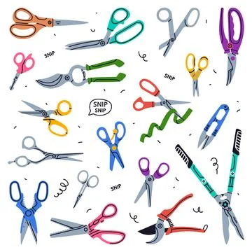 Pair of Scissors as Hand-operated Shearing Tool Vector Set Stock Illustration