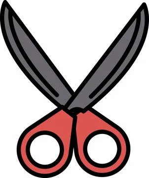 A pair of scissors with a red handle and a black blade Illustration