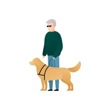 Pair of senior man and guide dog standing Stock Illustration