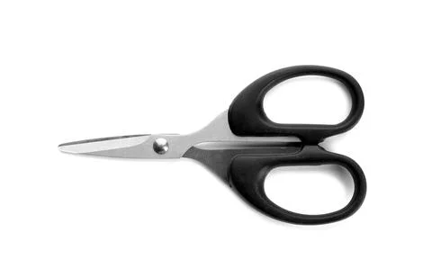 Pair of sharp scissors on white background Stockfoto's