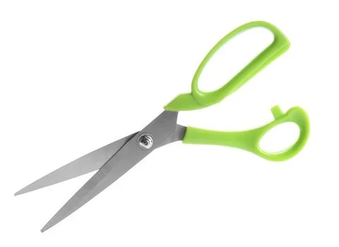 Pair of sharp scissors on white background Stockfoto's