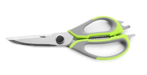 Pair of sharp scissors on white background 库存照片