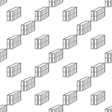 Pair of Shipping Containers vector line seamless pattern Stock Illustration