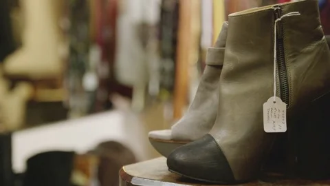 Pair of Shoes In Shop Stock Footage 84709549