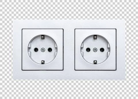 Pair of silver plastic power socket isolated on white, clipping path, PNG Stock Photos
