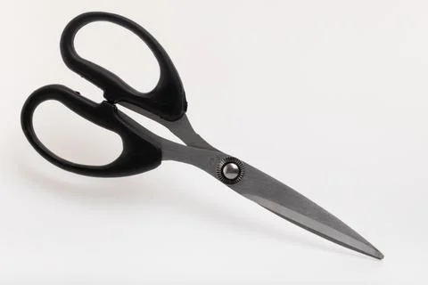 Pair of silver scissors on white background Stock-Fotos