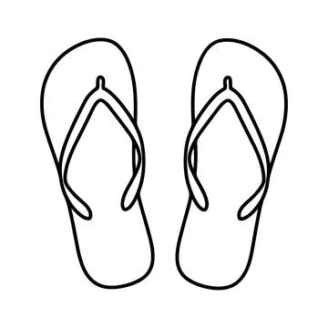 Pair of simple black and white line flip flops, summer footwear isolated on.. Ilustração Stock