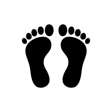 Pair of Simple Black Footprints Human Feet, Toes, Silhouette Stock Illustration