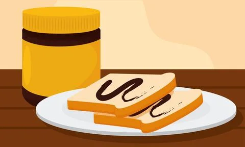 Pair of slices of bread with peanut butter Vector Illustrazione stock