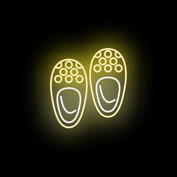 Pair of slippers neon light icon glowing yellow Ilustração Stock