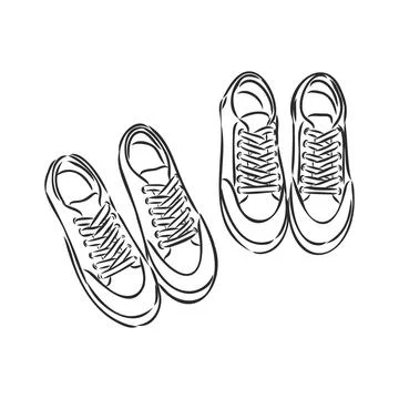Pair of sneakers on white background drawn in a sketch style. Sneakers hangin Stock Illustration