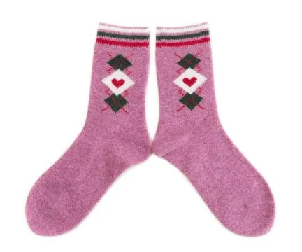 Pair sock isolated on a white background Warm pink pair of socks. Isolate ... 스톡 사진