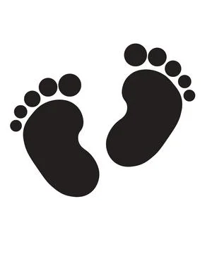 A pair of solid black infant footprints are displayed against a clean white b Ilustração Stock
