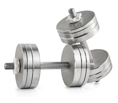 Pair of steel dumbbells isolated on white background Stock Photos