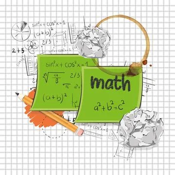 Pair of sticker notes with mathematical formulas Math class concept Vector Stock Illustration