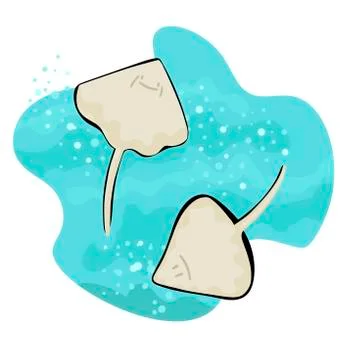 A pair of stingrays smiling sweet face. Children illustration of sea animals Stock Illustration