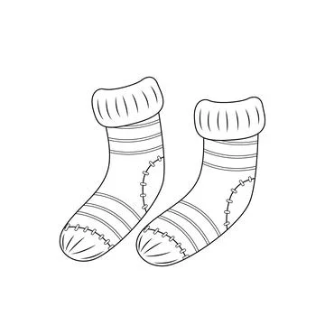 Pair of striped socks coloring book. Black and white socks. Vector Stock Illustration