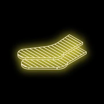 Pair of striped socks glowing neon yellow on black background Illustrazione stock
