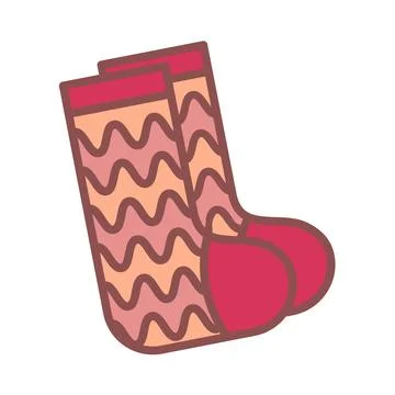 Pair of striped socks Warm clothes with a wave pattern. Color image with stroke Stock Illustration