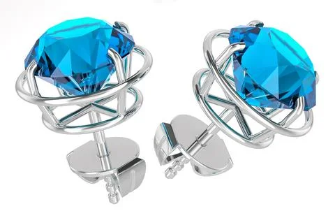 Pair of stud earrings with blue gems, 3D rendering Stock Illustration