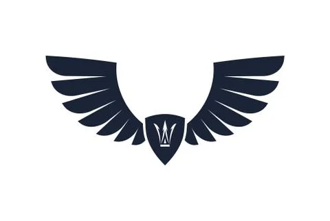 Pair of stylish decorative vector wings with shield and crown Stock Illustration