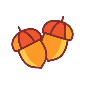 Pair of stylized acorns rendered in warm orange and yellow palette with bold  Ilustração Stock