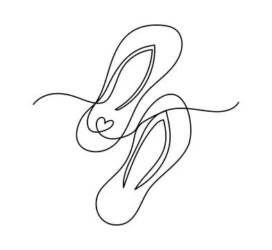 Pair of summer Flip-flops in the style of one continuous line. Outline vector Stock Illustration
