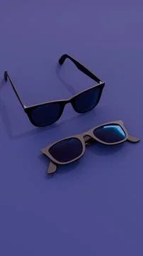 Pair of sunglasses arranged with reflection on blue backdrop Stock Illustration