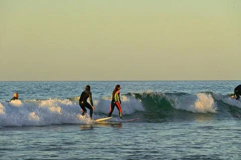 A pair of surfers conquer the Atlantic waves near Ferrol, Spain (1), 25/08/2025 Stock Photos