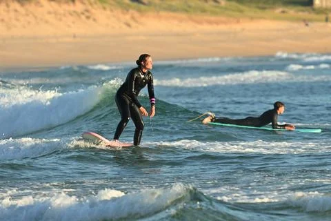 A pair of surfers conquer the Atlantic waves near Ferrol, Spain (9) , 25/08/2025 Stock Photos