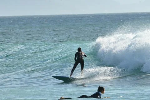 A pair of surfers conquer the Atlantic waves near Ferrol, Spain (6) , 25/08/2025 Stock Photos