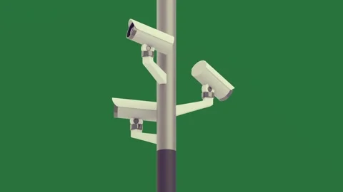 Pair of surveillance cameras on pole and security camera attached to with two... Vídeo Stock 335981337