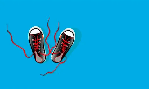 Pair textile sneaker with rubber toe and loose lacing. Shoes of modern teenag イラスト素材