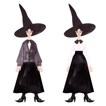 A pair of thin, stern, middle-aged witches in a casual suit Stock Illustration