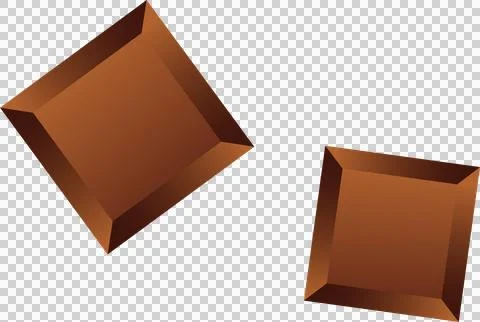 Pair of three-dimensional brown rotated squares are floating on transparent Ilustração Stock