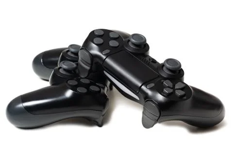 Pair of two black Video game controllers Stock Photos