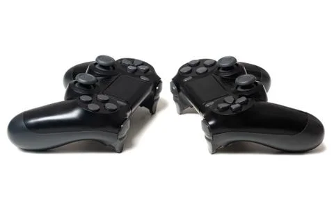 Pair of two video game controllers closeup Stock Photos