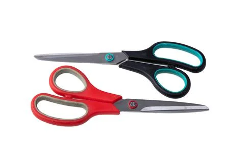 A pair of used scissors on white background Stock Photos