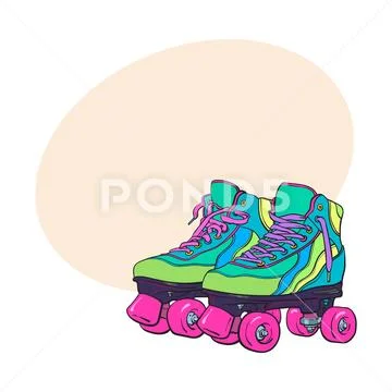 Pair of vintage, retro quad roller skates, sketch style illustration Stock Illustration